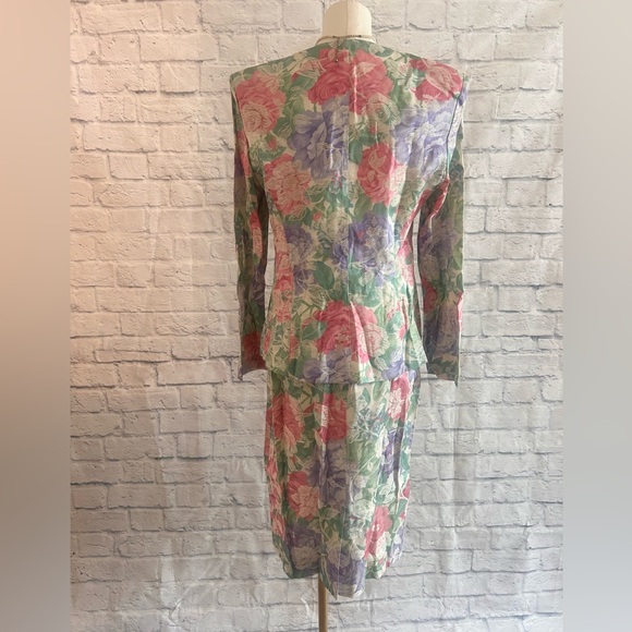 Vintage 80s Leslie Fay Skirt Set 2 Piece Deadstock Pastel Floral Suit Coquette - Picture 9 of 16